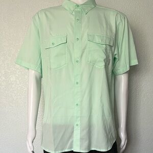 Light Mint Green Fishing Button Down Shirt Mens Sz Lg Columbia Vented Outdoor
